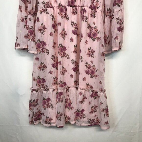 Wonder Nation Girls L (10-12) Pink Dress Floral Print Bell Sleeve Cuffs NWT - Picture 9 of 11